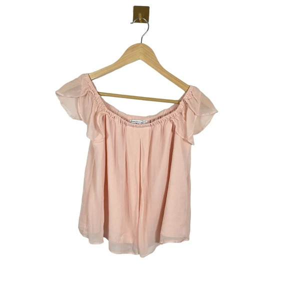 Rebecca Minkoff Chiffon Basmati Off The Shoulder Blouse in Pink Sand Size XXS - Picture 4 of 11